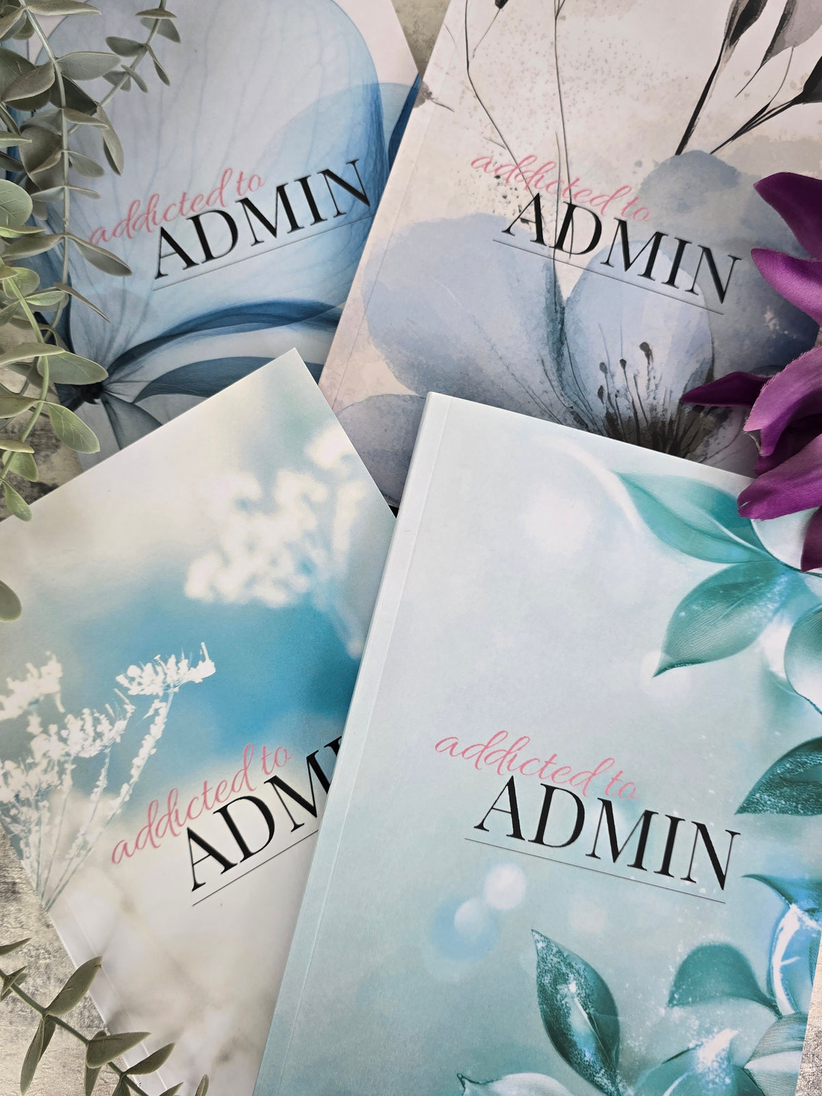 A5 teal and blue floral notebooks with glossy cover and lined pages, modern stationery for work, school, or journaling