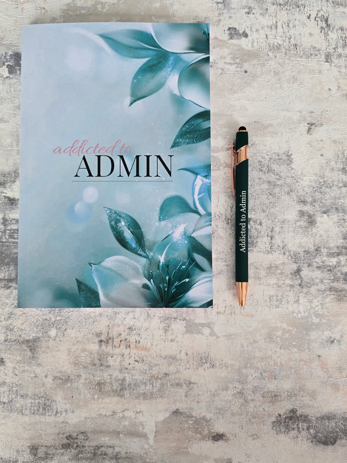 A5 bold teal floral notebook with glossy cover and lined pages, clean modern stationery for everyday notes