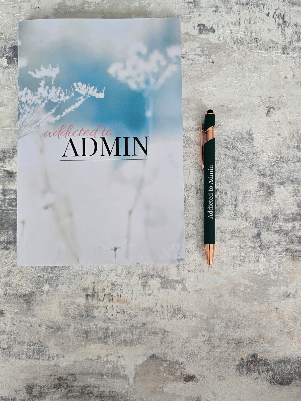 A5 delicate teal floral notebook with glossy cover and lined pages, modern stationery for work, school, or journaling