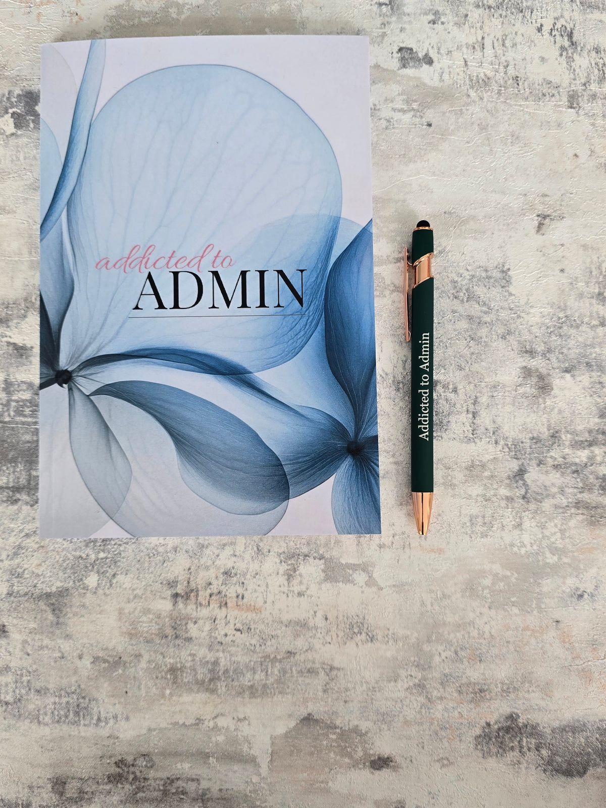 A5 fresh floral blue notebook with glossy cover and lined pages, simple stationery for home, office, or study.”