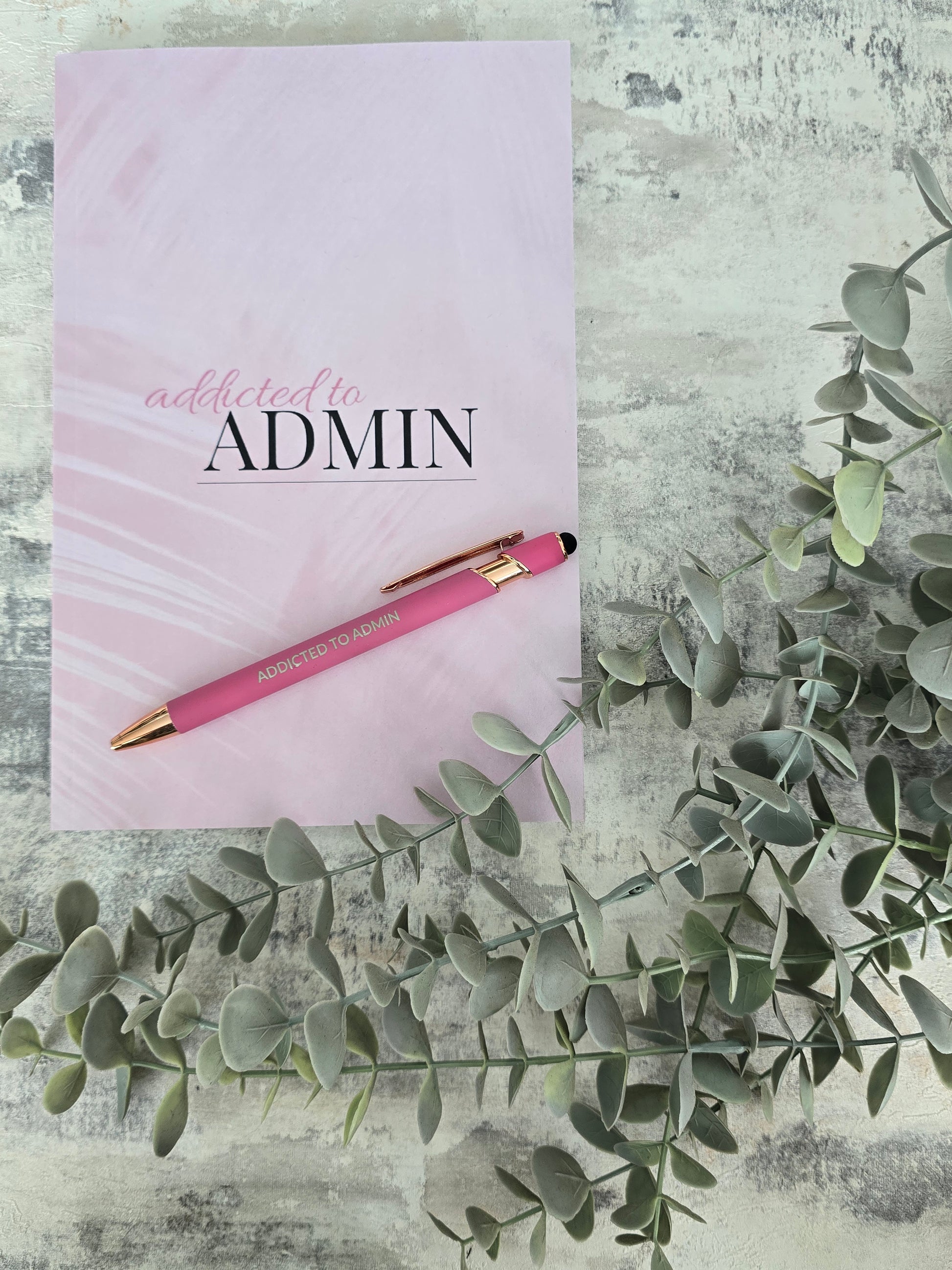 A5 pink palm print notebook with glossy tropical design and lined pages, ideal for journaling or gifting