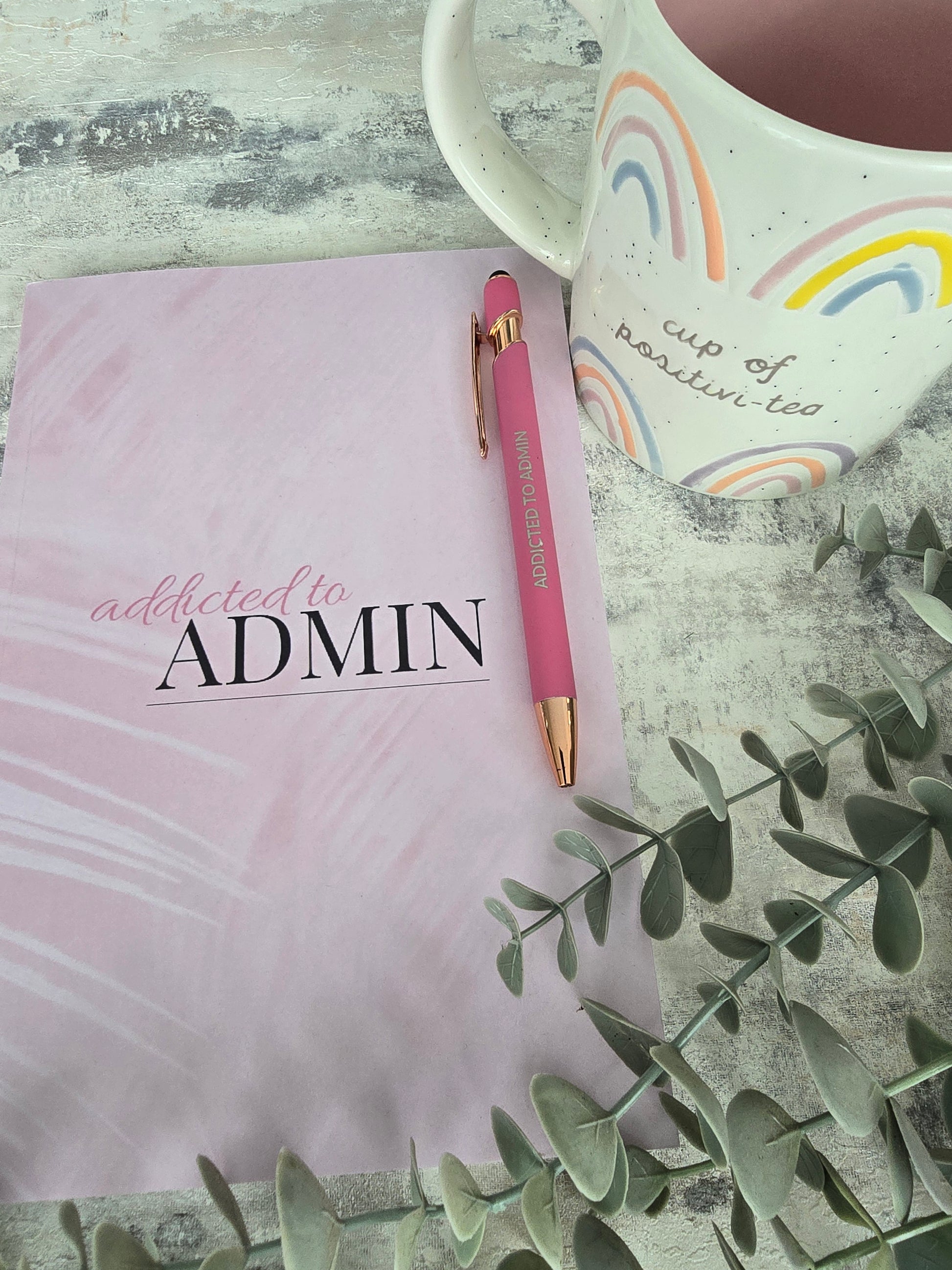 A5 pink palm print notebook with glossy tropical design and lined pages, ideal for journaling or gifting