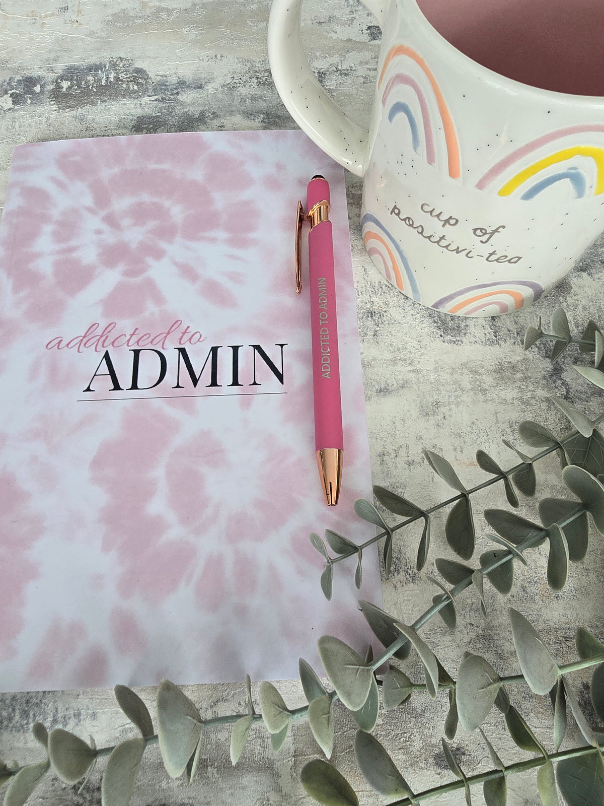 A5 pink tie dye notebook with glossy cover and lined pages, perfect for journaling or stationery lovers.