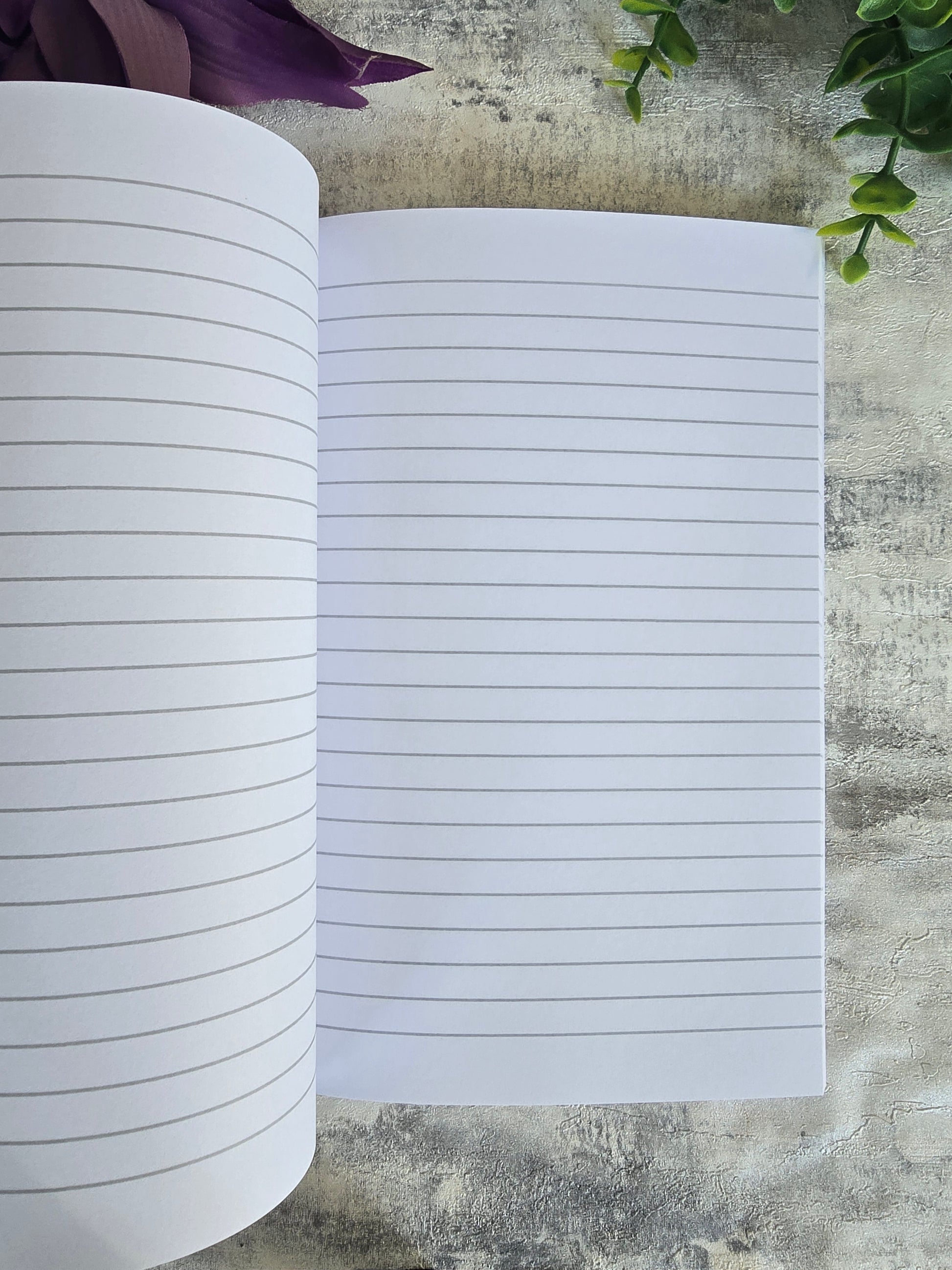 A5 white lined notebook with glossy covers, pretty stationery gift for writing or notes.