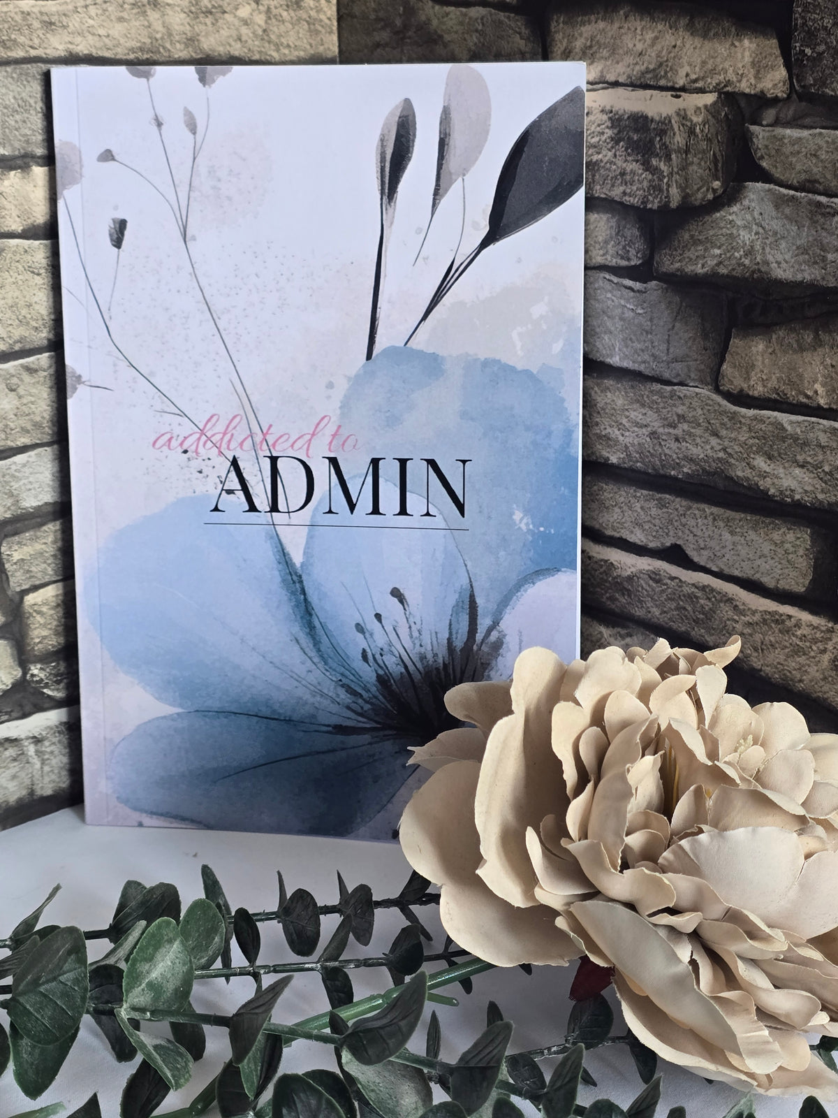 A5 watercolour blue notebook with artistic glossy cover and lined pages, stationery gift for creatives.