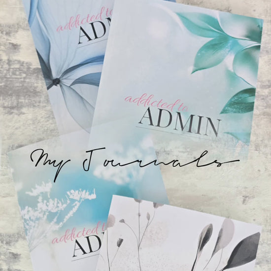 A5 teal and blue floral notebooks with glossy cover and lined pages, modern stationery for work, school, or journaling