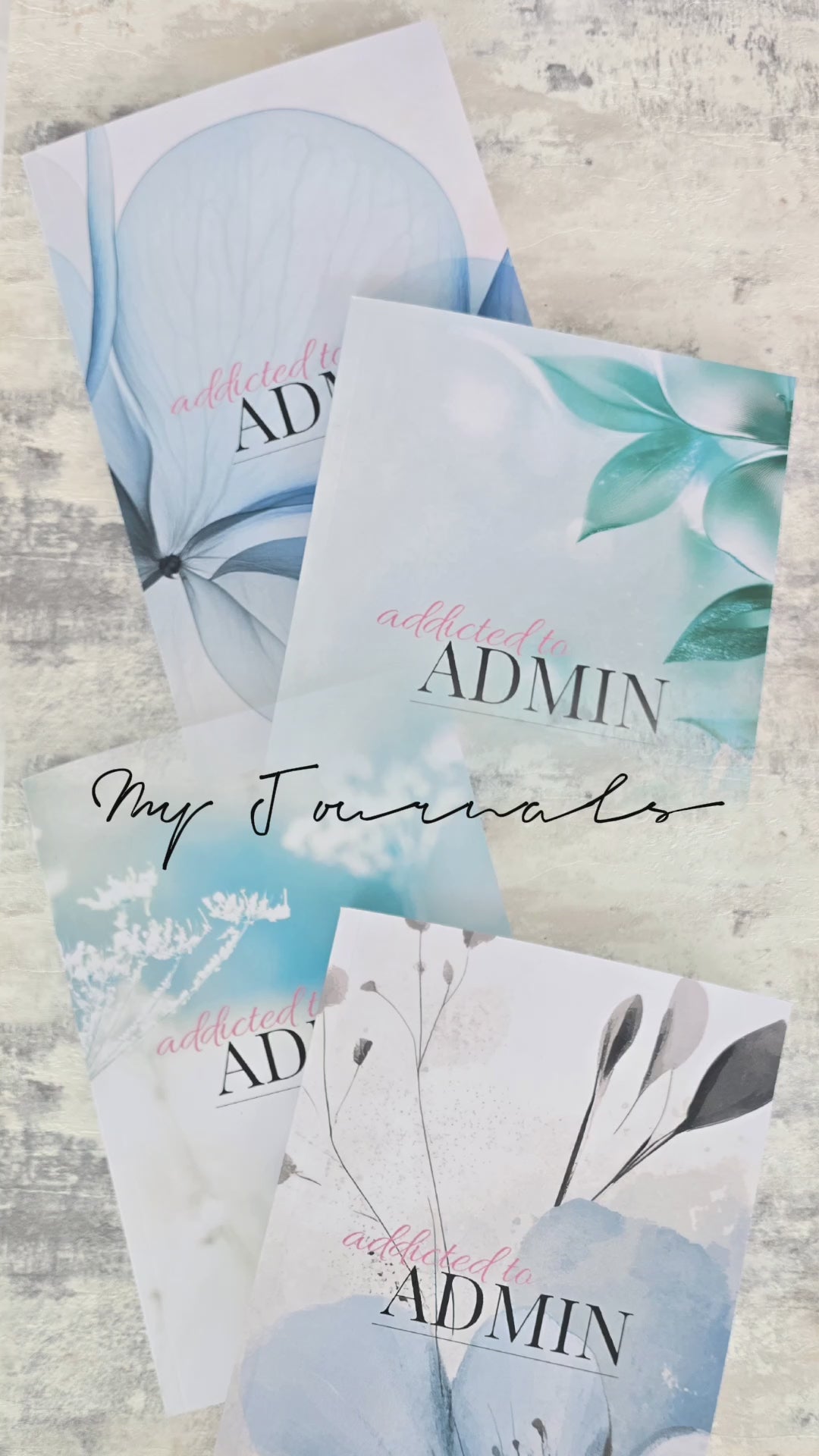 A5 teal and blue floral notebooks with glossy cover and lined pages, modern stationery for work, school, or journaling