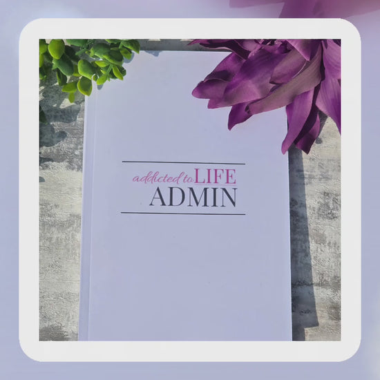 Addicted to Life Admin white A5 notebook with glossy cover and lined pages, practical stationery for planning and organisation